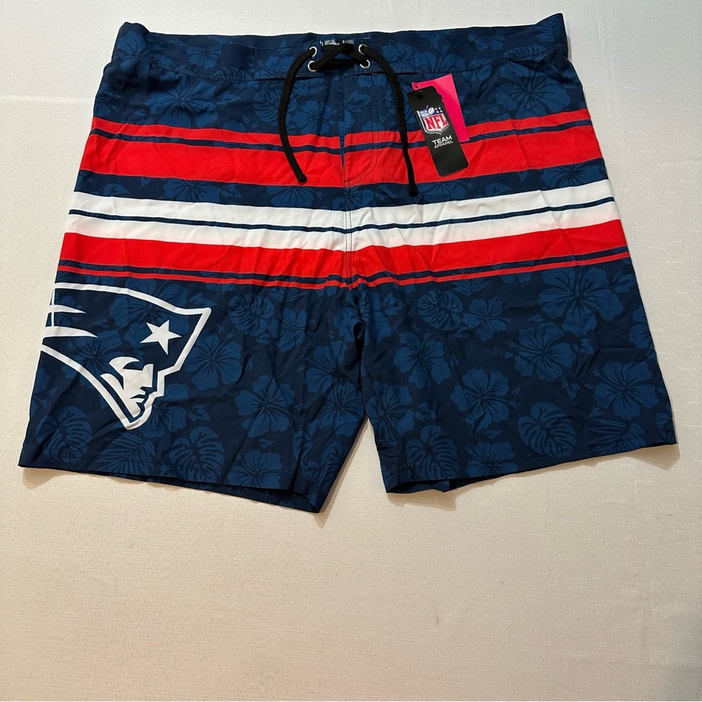 New England Patriots NFL Team Apparel Men's Navy Red Stripe Swim Trunks 3XL